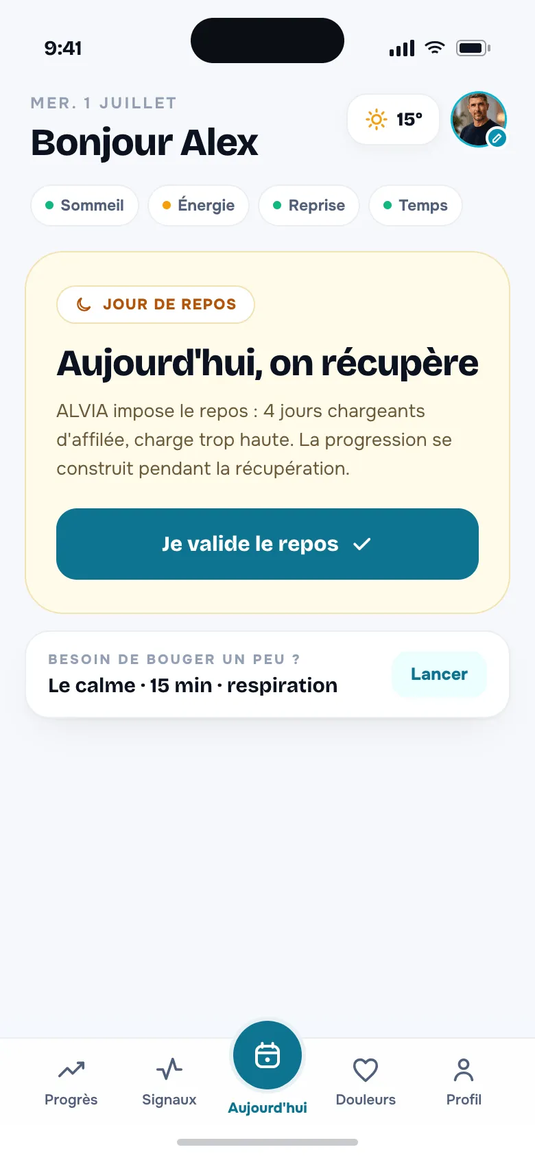 Proposition de repos après une charge élevée